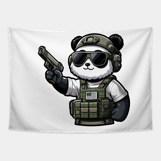 Tactical Panda Tapestry by Rawlifegraphic