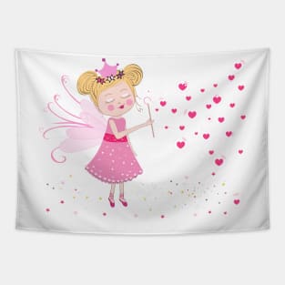 Cute fairy blows soap bubbles Tapestry