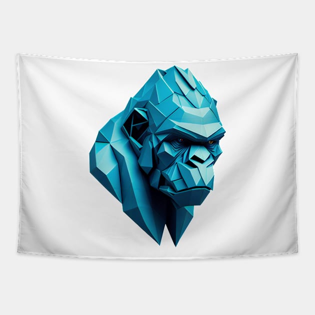 Origami Cyan Gorilla Head Tapestry by Squidoink