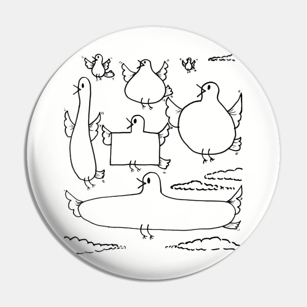 Funny Flying Birds Doodle Pin by 1Redbublppasswo