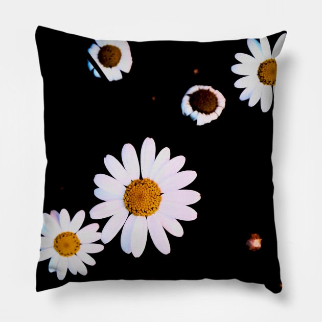 White And Yellow Flowers In Dark Theme Pillow by Formoon