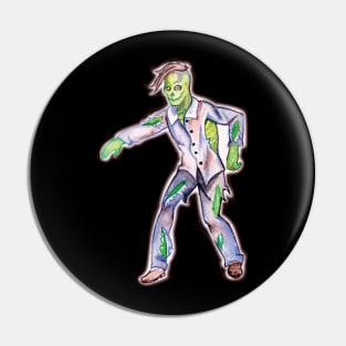 Halloween Zombie in watercolor Pin