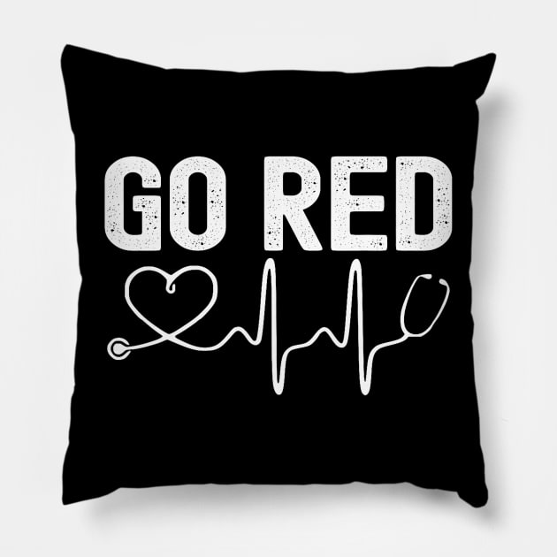 Go Red Heart Disease American Heart Health Awareness Month Pillow by Mitsue Kersting