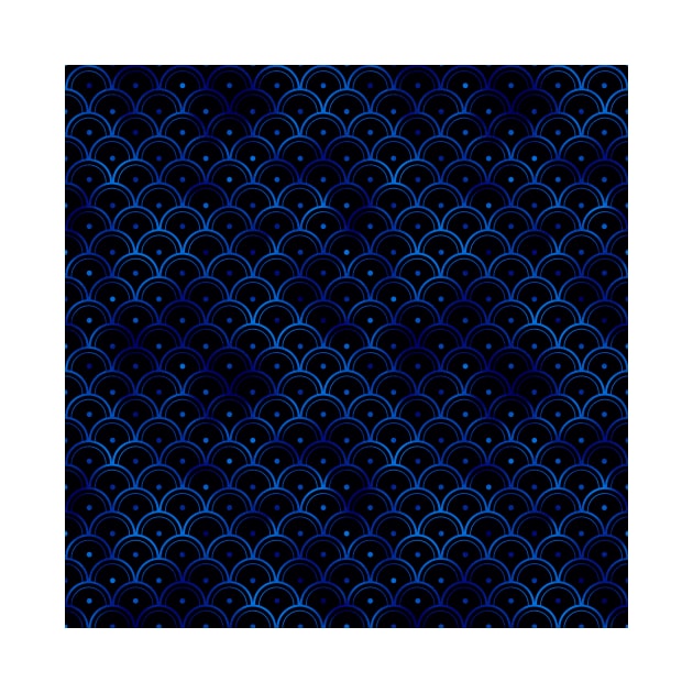 Dotted Scales in Black and Classic Blue Vintage Faux Foil Art Deco Vintage Foil Pattern by podartist