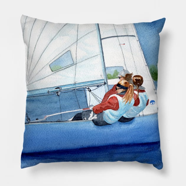 All Female Regatta Crew Watercolor Painting Pillow by MMcBuck