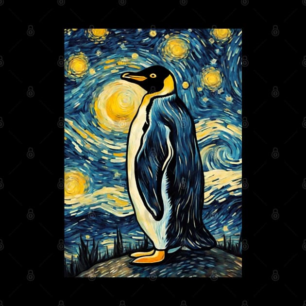 Cute Penguin Animal Painting in a Van Gogh Starry Night Art Style by Art-Jiyuu