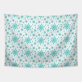 White & Teal Green Pretty Winter Snowflake Pattern Tapestry