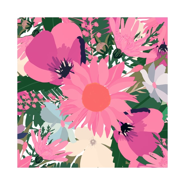 Pretty Pink Sunflowers and Poppy Floral Design by NdesignTrend