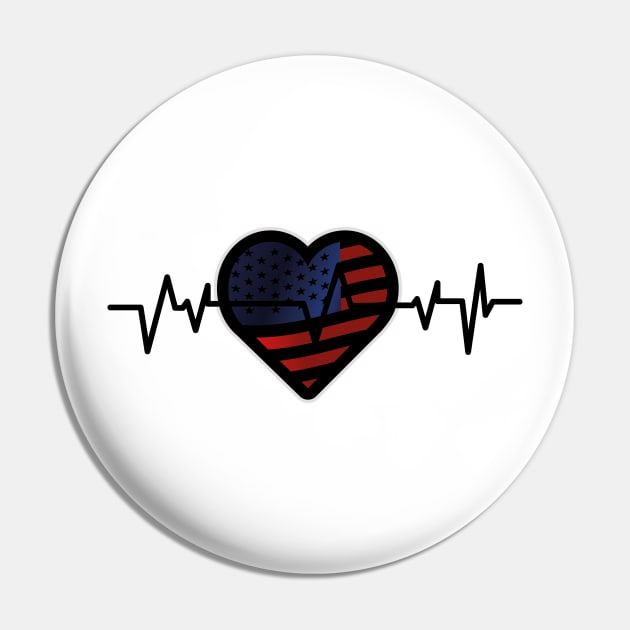 Heartbeat Flag America Independence Day Pin by macshoptee