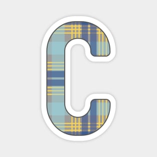 Monogram Letter C, Blue, Yellow and Grey Scottish Tartan Style Typography Design Magnet