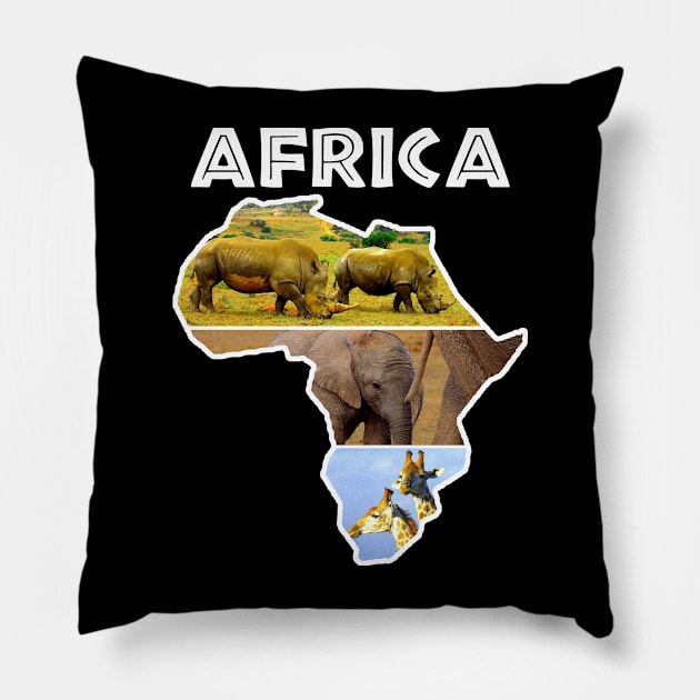 African Wildlife Continent Collage Pillow by PathblazerStudios