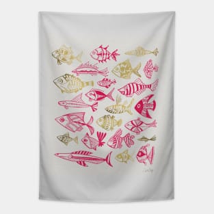 fish inkings pink maroon Tapestry