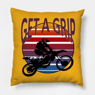 Get A Grip Motor X  Dirt Bike Retro Sunset Art Pillow