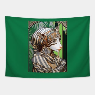 Anthropomorphic Art Nouveau Zebra Girl Tapestry