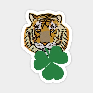 Tiger Biting Shamrock for St Patricks Day Magnet