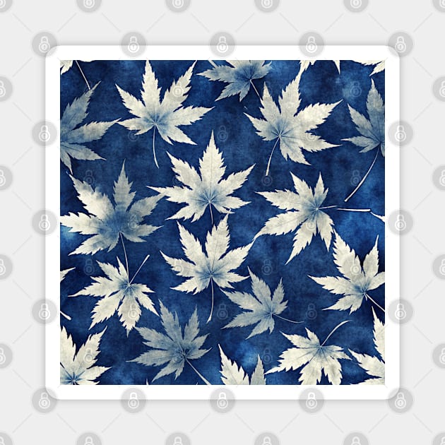 Maple Leaves pattern - indigo blue maple leaf pattern Magnet by craftydesigns