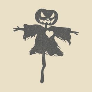 Creepy scarecrow girl with pumpkin head and empty heart halloween design T-Shirt