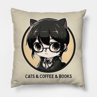 Cats & Coffee & Books Pillow