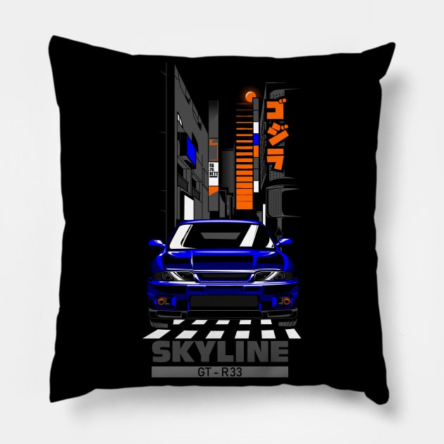 NissanSkyline GTR 33 Blue street Pillow by aredie19