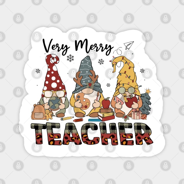 very merry teacher gnomes christmas Magnet by Mitsue Kersting