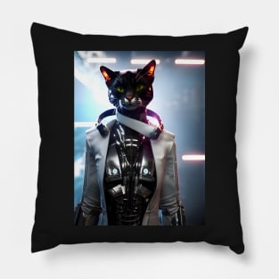 Cyberpunk Cat - Modern Digital Art Pillow