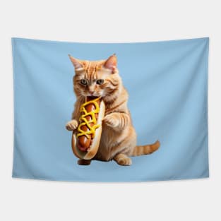 Funny junk food lover foodie hot dog hungry Cat Tapestry