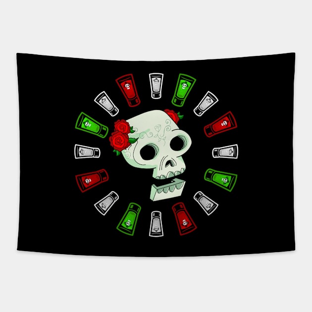 Tequila Skull Wreath Tapestry by CartoonCapo