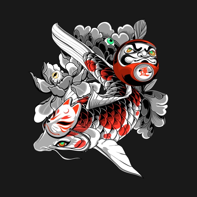 Koi and Daruma Prosperity by Heymoonly