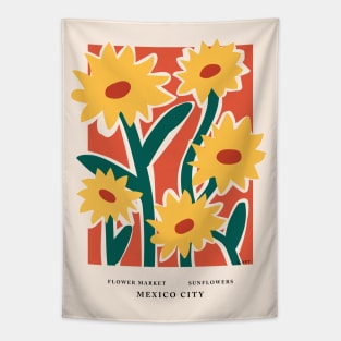 Flower market print, Sunflowers, Mexico city, Posters aesthetic, Red yellow, Flower art, Floral art Tapestry