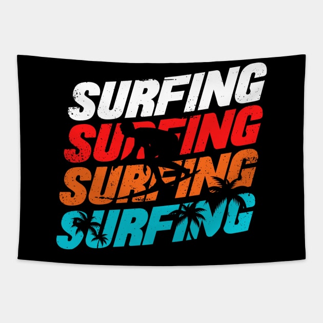 Colorful lettering SURFING Tapestry by Dominic Becker