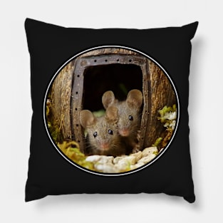 George the mouse in a log pile House - double trouble Pillow