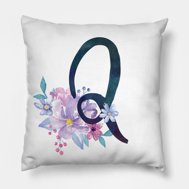 Floral Monogram Q Pretty Lilac Bouquet Pillow by floralmonogram