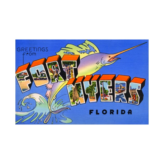 Greetings from Fort Myers Florida, Vintage Large Letter Postcard by Naves
