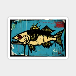 Largemouth Bass in Yellow and Blue Neo-Expressionist Painting Magnet