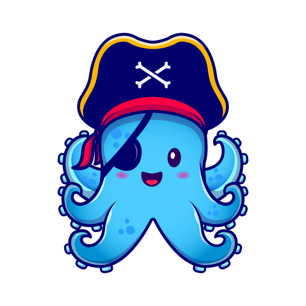 Cute Pirate Octopus With Eyepatch Cartoon by Catalyst Labs