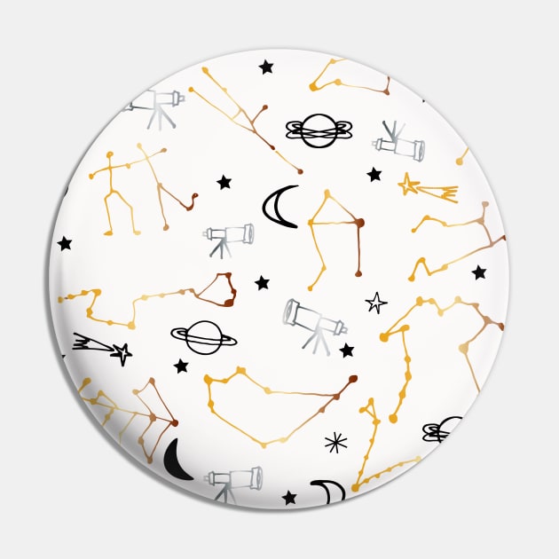 Astrology Pattern Gold and Black Pin by bruxamagica