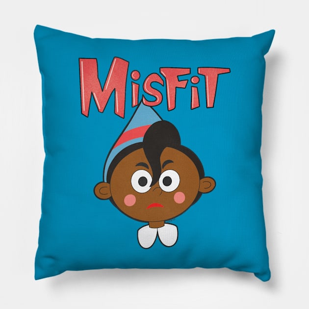 Misfit Elf 2 Blue and Red Pillow by LeMae Macabre
