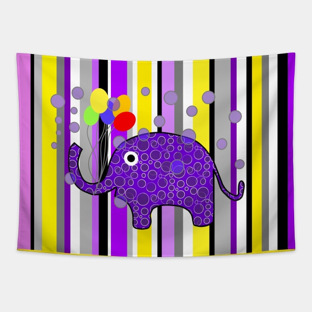 FUNNY  Elephant Party Stripes Tapestry by SartorisArt1