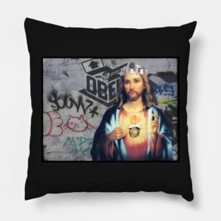 Sacred Majesty: Jesus with Crown of Mushrooms Pillow