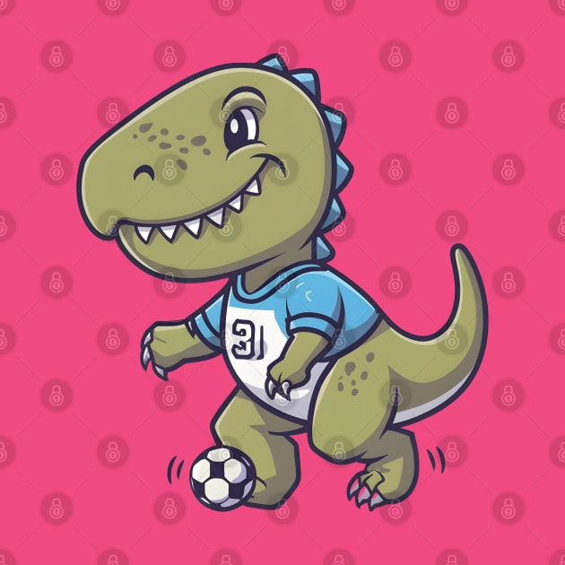 Focused dinosaur playing football by Spaceboyishere