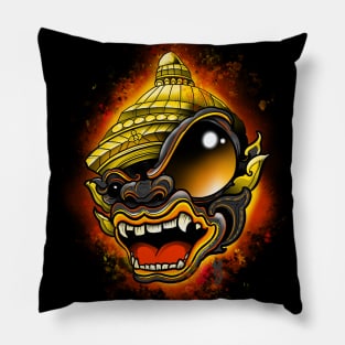 Monkey Warrior Black Pillow