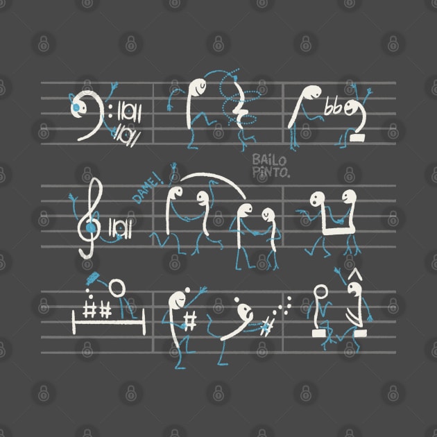 Musical notes dancing (black edition) by bailopinto