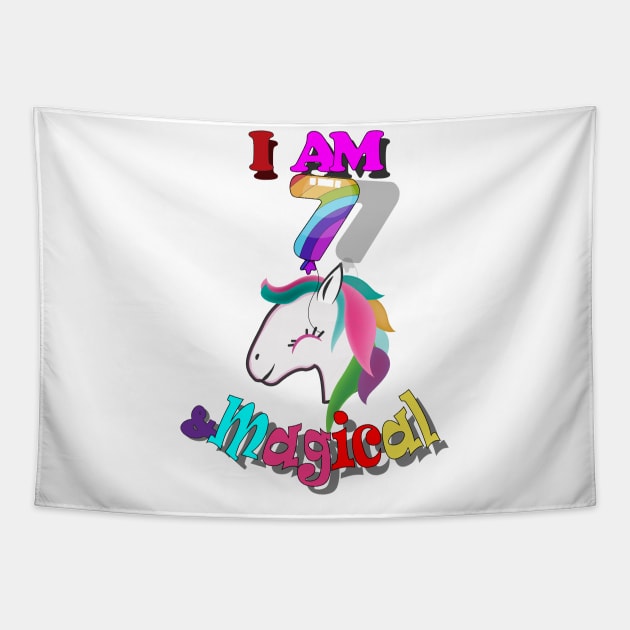 unicorn 7th birthday: I am 7 and magical Tapestry by bratshirt