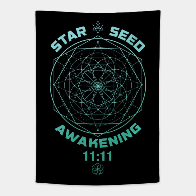 Starseed Awakening 11:11 Sacred Geometry Tapestry by LadyMoldavite