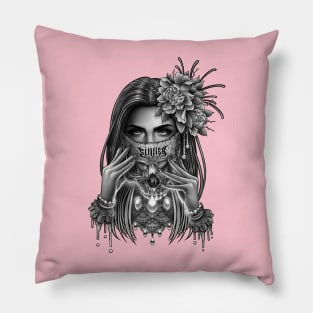Skull Mask and Peony Flower Pillow