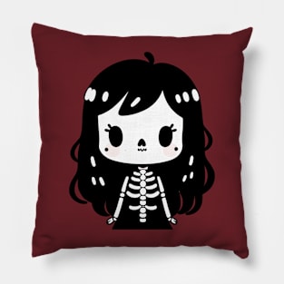 Kawaii Chibi Girl in a Skeleton Costume | Cute Halloween Costume Design Pillow