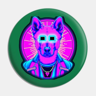 Akbash Vintage Retro Cyberpunk Dog Illustration Pin