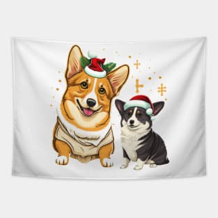 Cute Christmas Corgis Tapestry