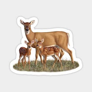 Whitetail Deer Doe and Cute Twin Fawns Magnet