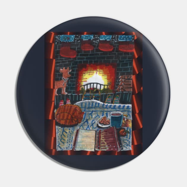 Evening by the Fireplace Pin by Mila-Ola_Art